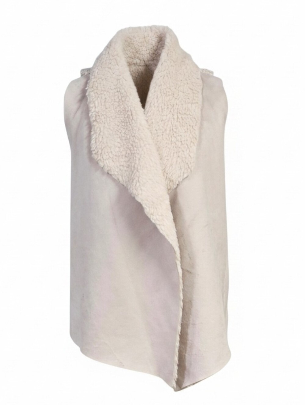 CHELSEA & THEODORE | OPEN FRONT KNIT BACK FAUX SUEDE SHERPA COLLAR VEST
